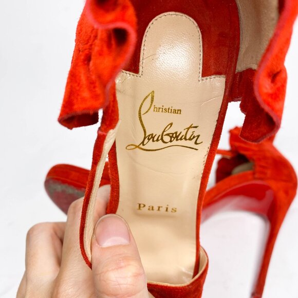Louboutin Colankle Red Suede Sandals - Picture 9 of 10
